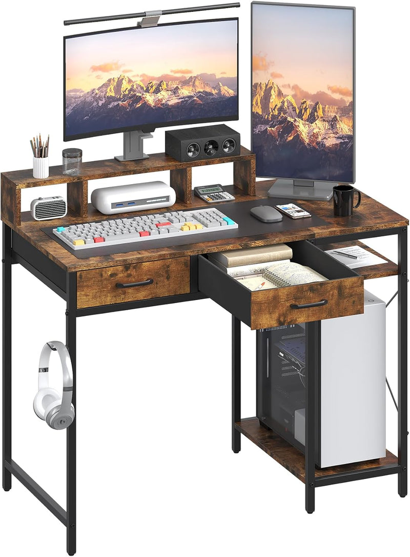 Computer Desk with Drawers Gaming Fixed Monitor Stand