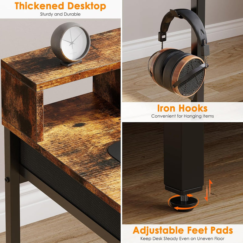 Computer Desk with Drawers Gaming Fixed Monitor Stand