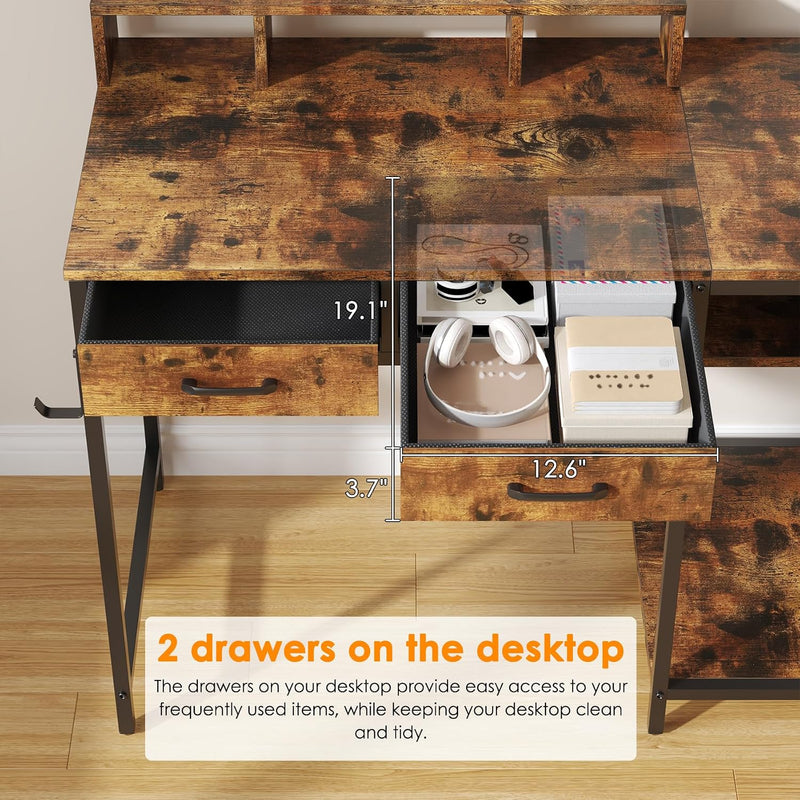 Computer Desk with Drawers Gaming Fixed Monitor Stand