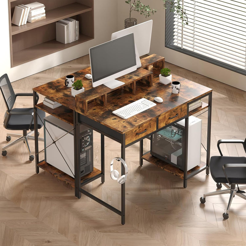 Computer Desk with Drawers Gaming Fixed Monitor Stand