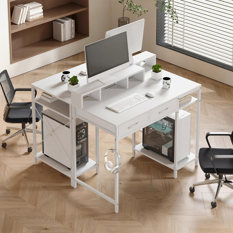 Computer Desk with Drawers Gaming Fixed Monitor Stand