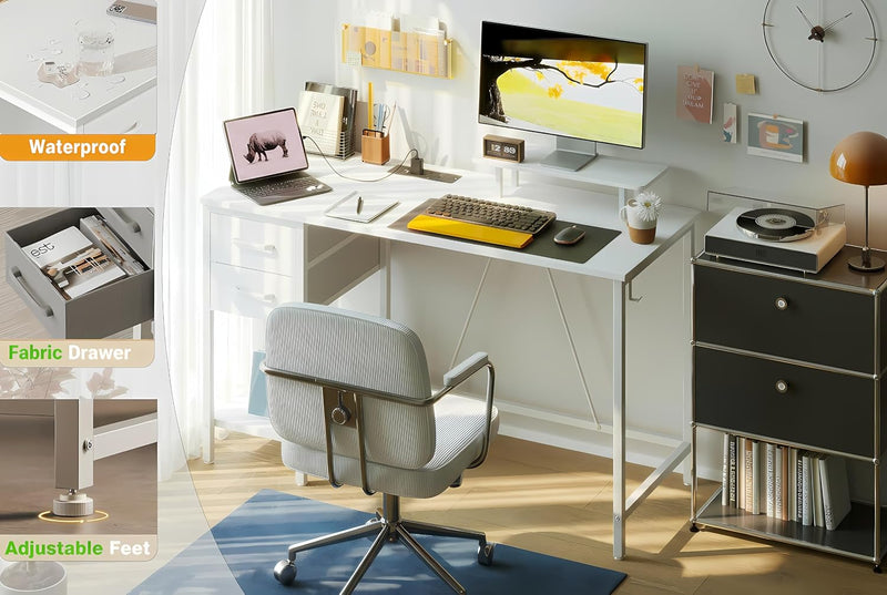 Computer Desk with Drawers Power Outlets Office