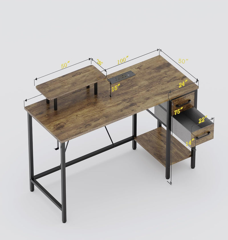 Computer Desk with Drawers Power Outlets Office