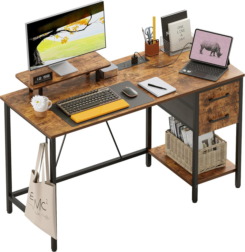 Computer Desk with Drawers Power Outlets Office