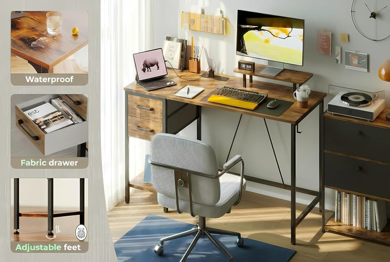 Computer Desk with Drawers Power Outlets Office