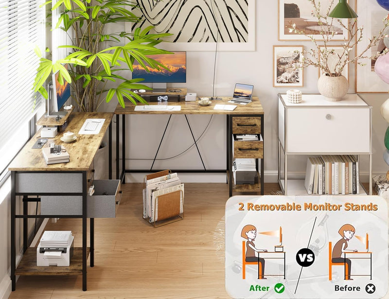 Computer Desk with Drawers Power Outlets Office
