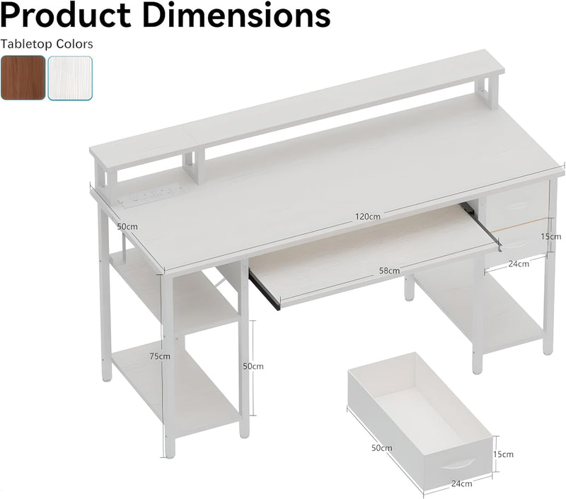 Computer Desk with Drawers Power Outlets Office