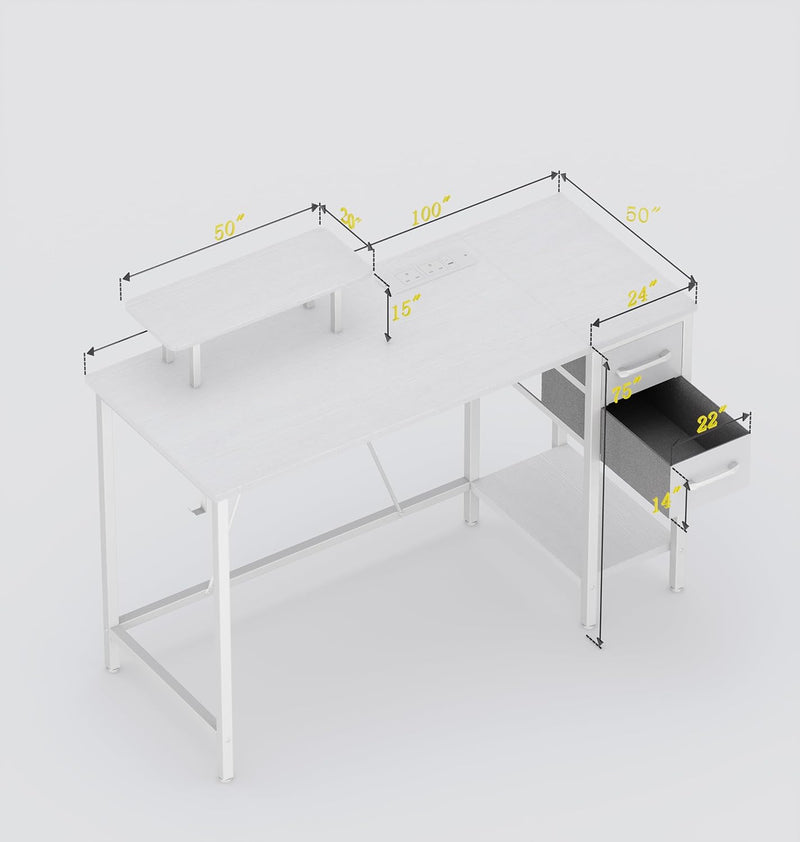Computer Desk with Drawers Power Outlets Office