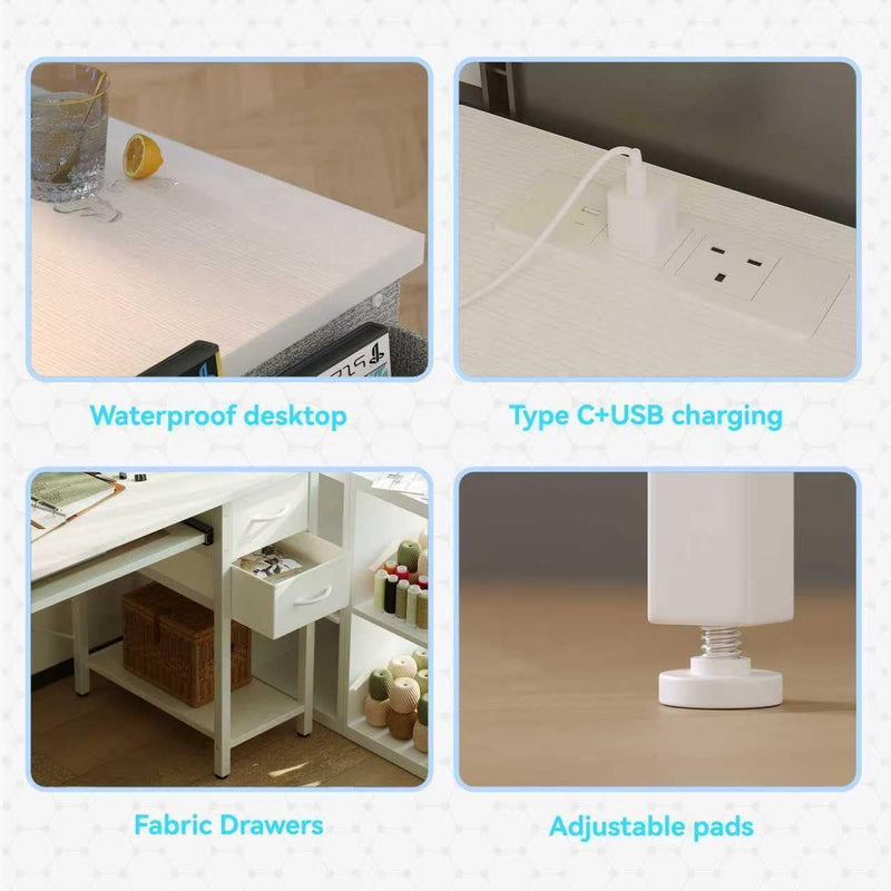 Computer Desk with Drawers Power Outlets Office