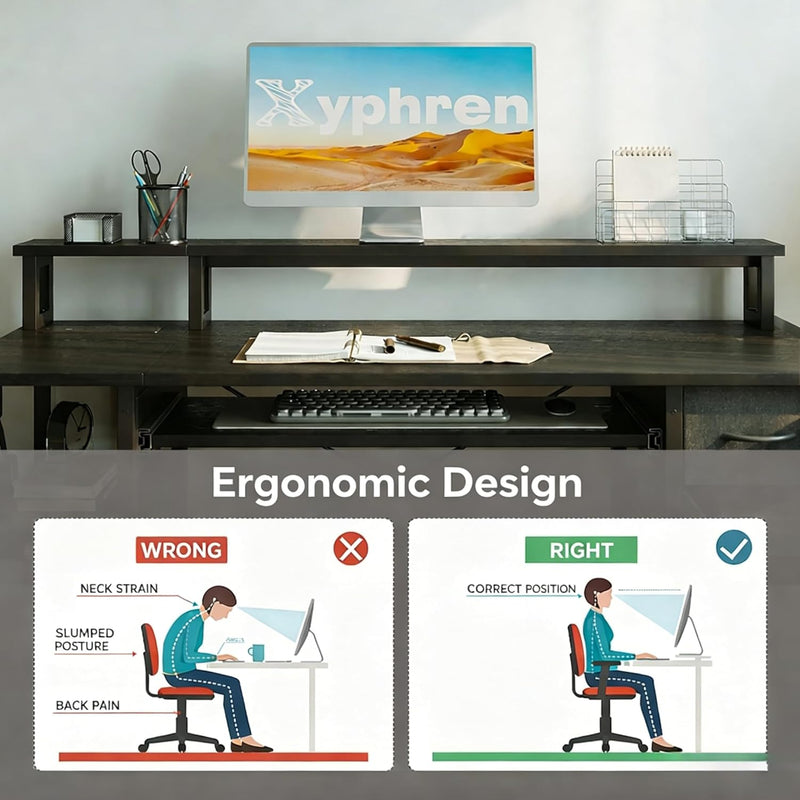 Computer Desk with Drawers Power Outlets Office