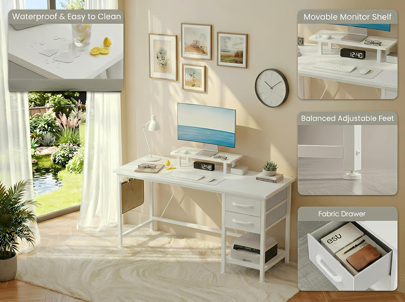 Computer Desk with Drawers Power Outlets Office