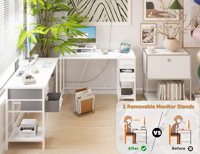Computer Desk with Drawers Power Outlets Office