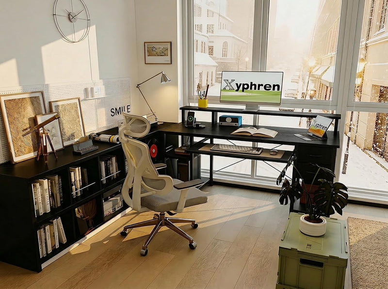 Computer Desk with Drawers Power Outlets Office