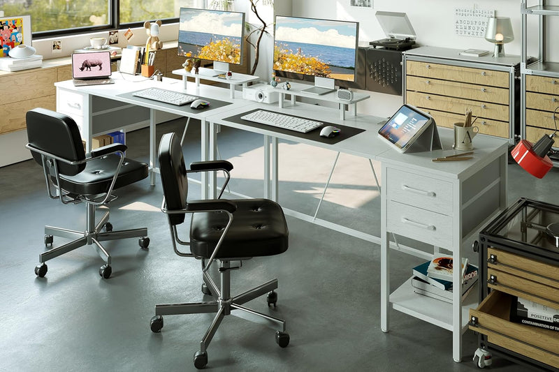 Computer Desk with Drawers Power Outlets Office