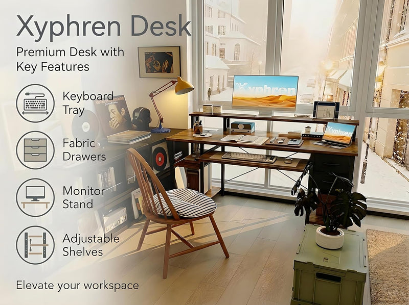Computer Desk with Drawers Power Outlets Office