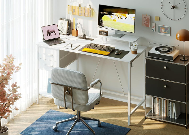 Computer Desk with Drawers Power Outlets Office