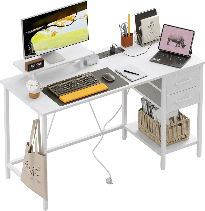 Computer Desk with Drawers Power Outlets Office