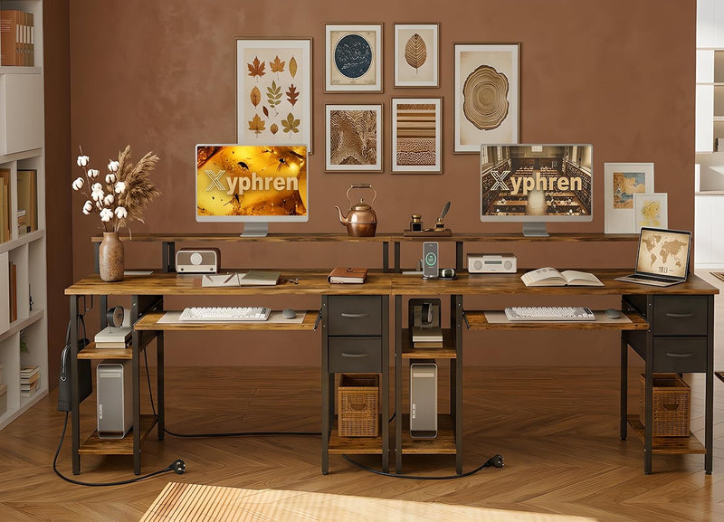 Computer Desk with Drawers Power Outlets Office