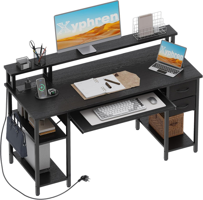 Computer Desk with Drawers Power Outlets Office