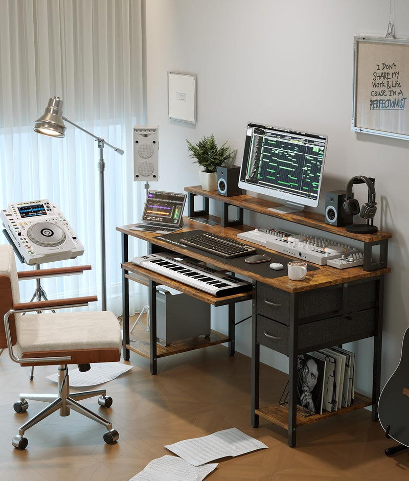 Computer Desk with Drawers Power Outlets Office