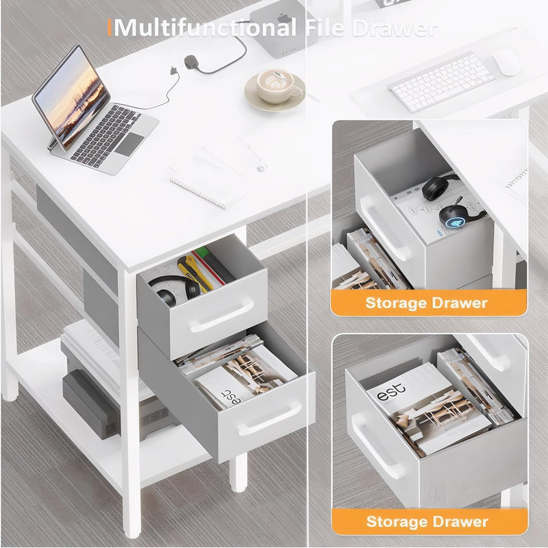 Computer Desk with Drawers Power Outlets Office