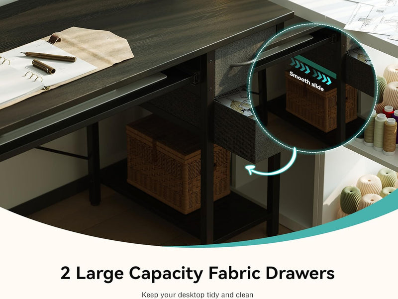 Computer Desk with Drawers Power Outlets Office
