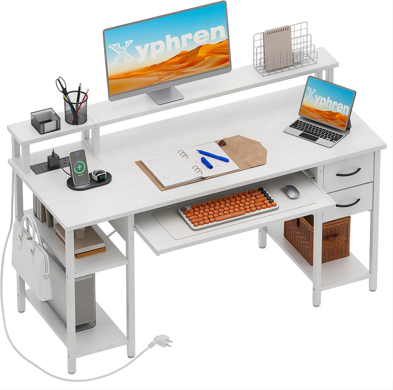 Computer Desk with Drawers Power Outlets Office