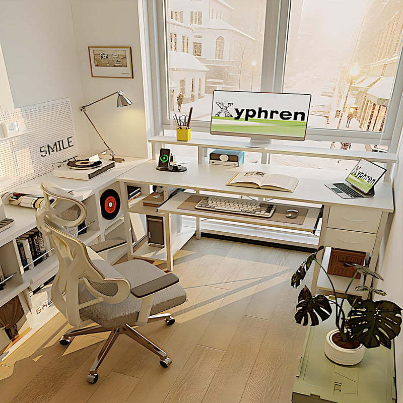 Computer Desk with Drawers Power Outlets Office