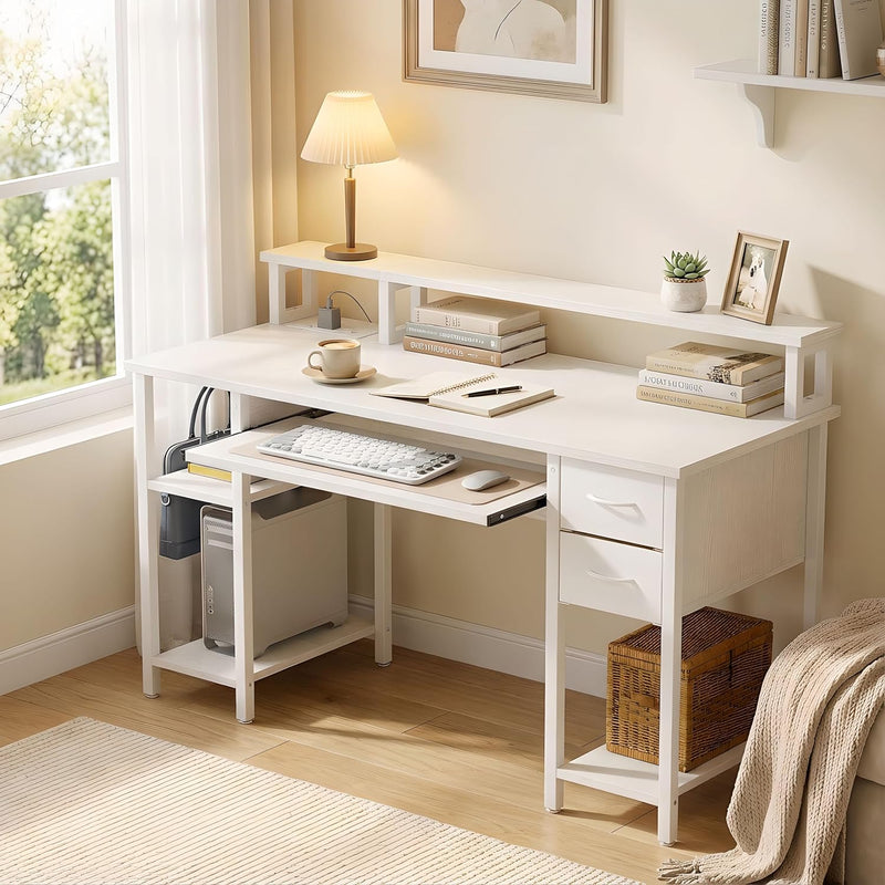 Computer Desk with Drawers Power Outlets Office