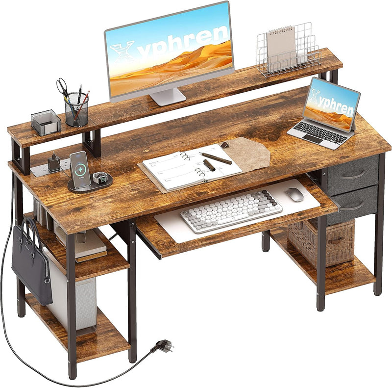 Computer Desk with Drawers Power Outlets Office