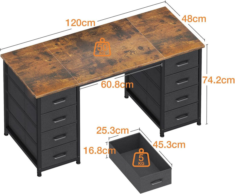 Computer Desk with Fabric Drawers 120x48CM Modern Office