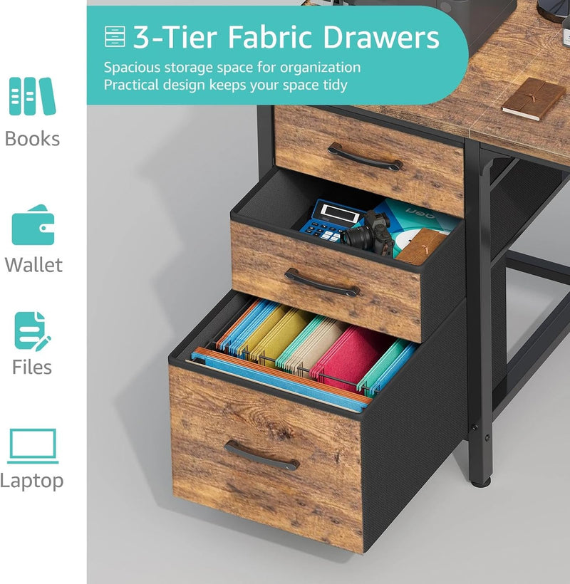 Computer Desk with Fabric File Drawers 120CM