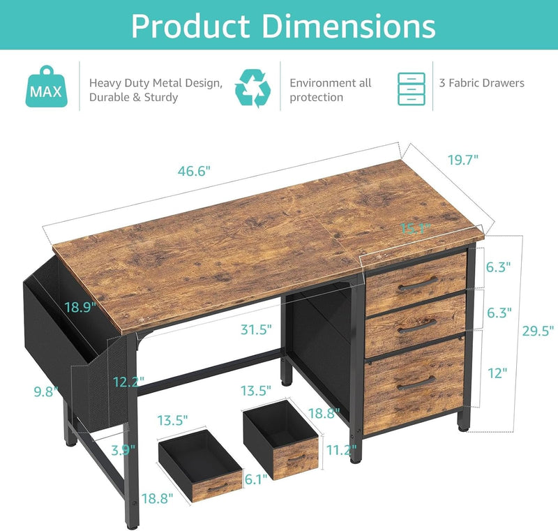 Computer Desk with Fabric File Drawers 120CM