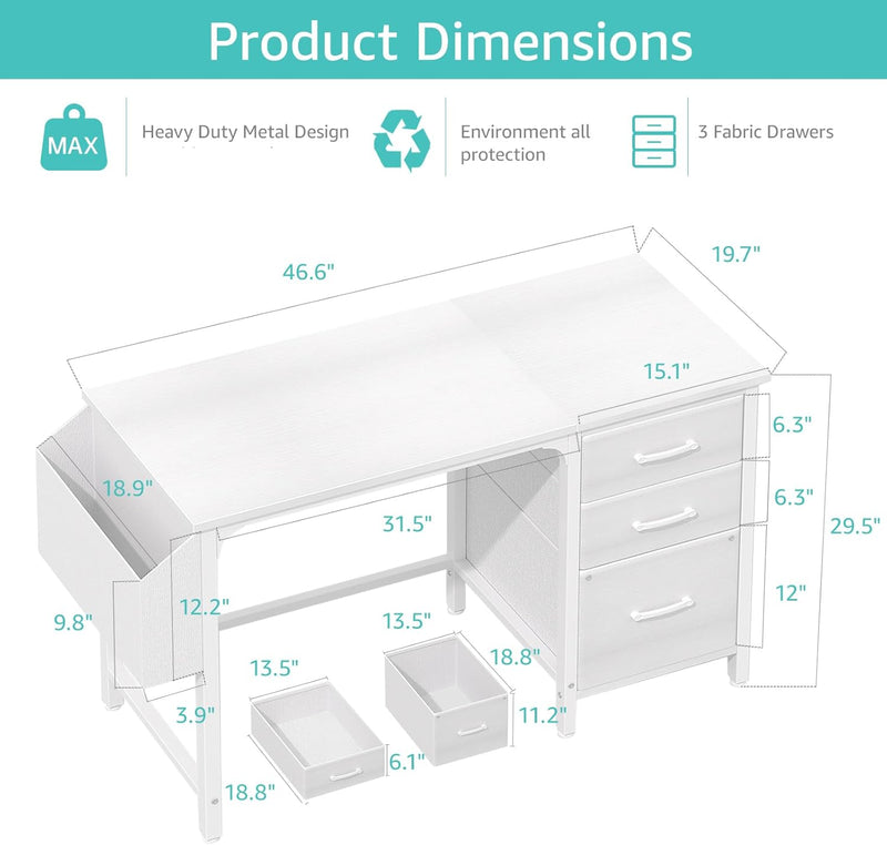 Computer Desk with Fabric File Drawers 120CM Reversible