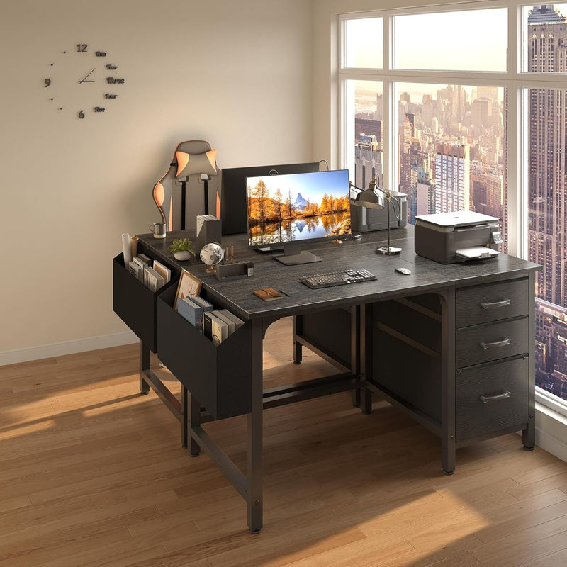 Computer Desk with Fabric File Drawers 120CM Reversible