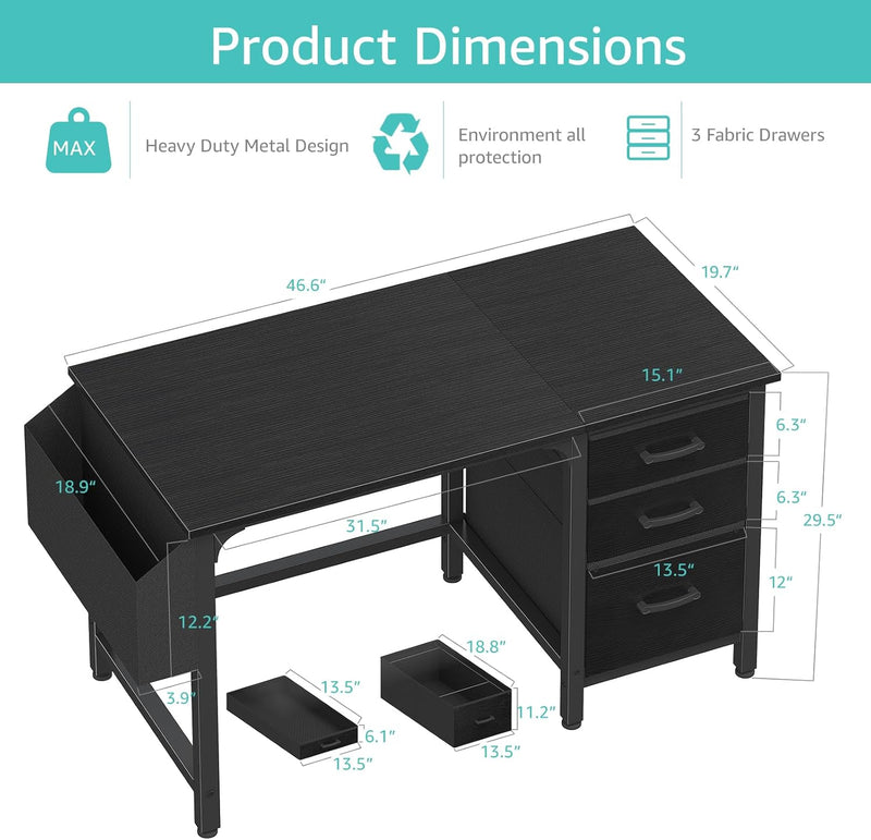 Computer Desk with Fabric File Drawers 120CM Reversible