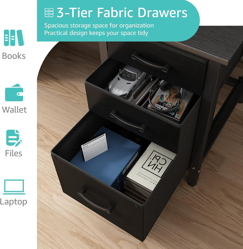 Computer Desk with Fabric File Drawers 120CM Reversible