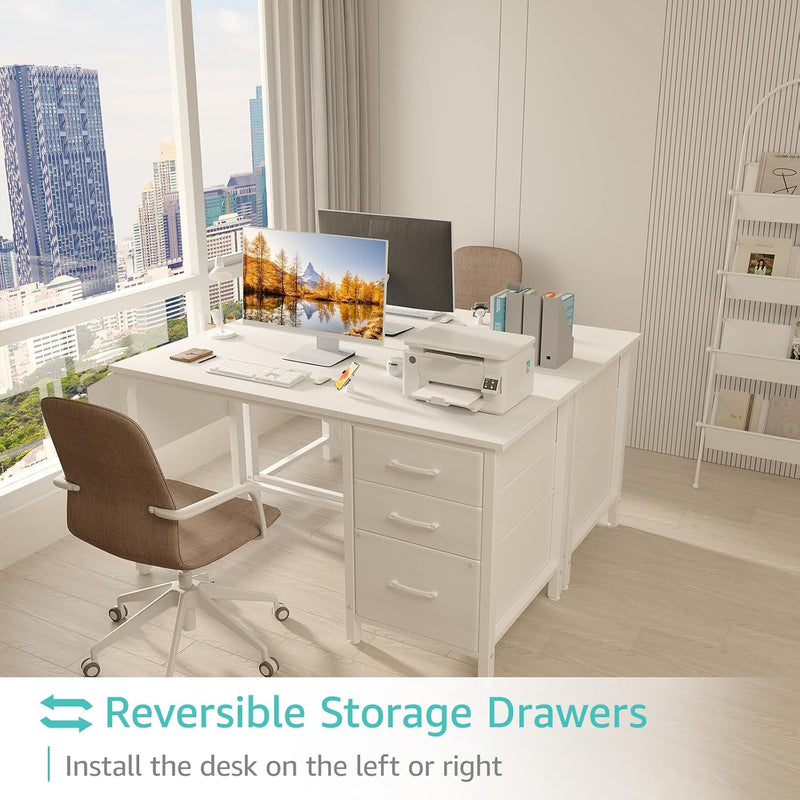 Computer Desk with Fabric File Drawers 120CM Reversible