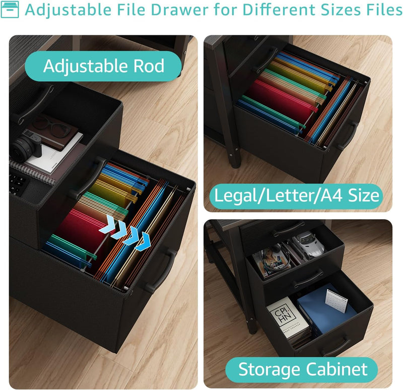 Computer Desk with Fabric File Drawers 120CM Reversible