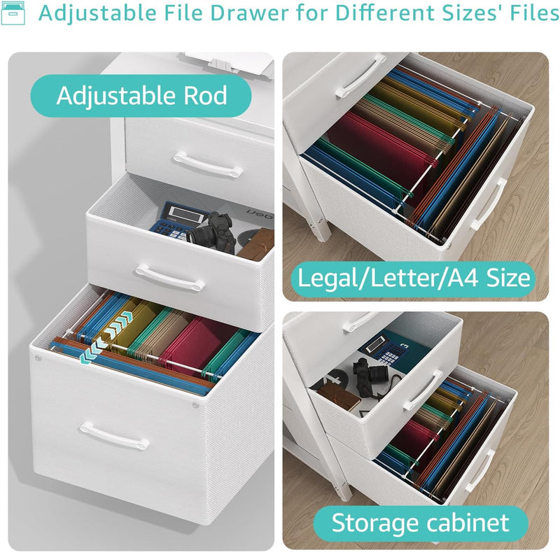 Computer Desk with Fabric File Drawers 120CM Reversible