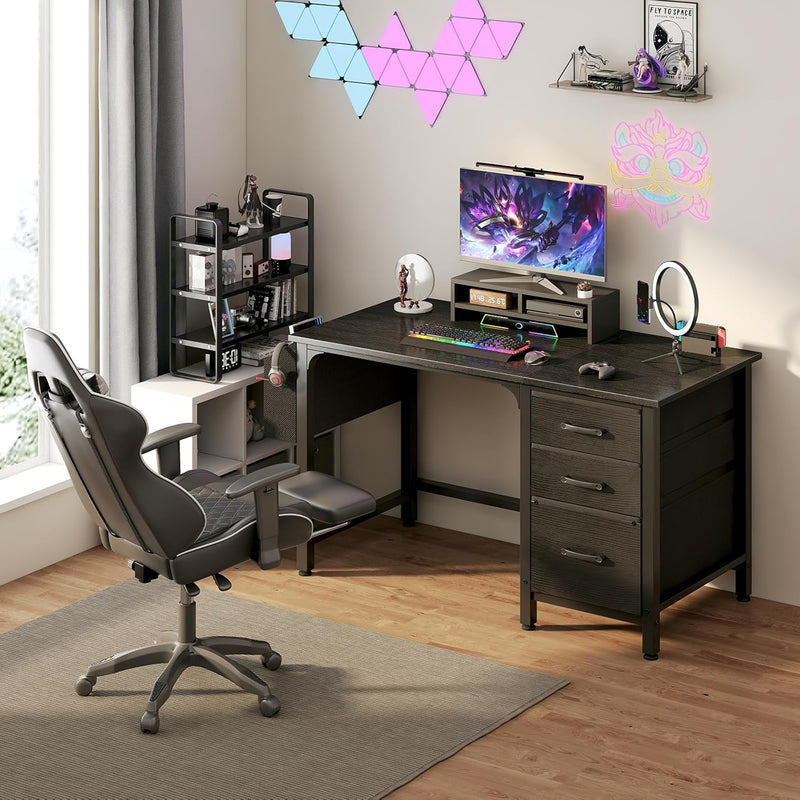 Computer Desk with Fabric File Drawers 120CM Reversible