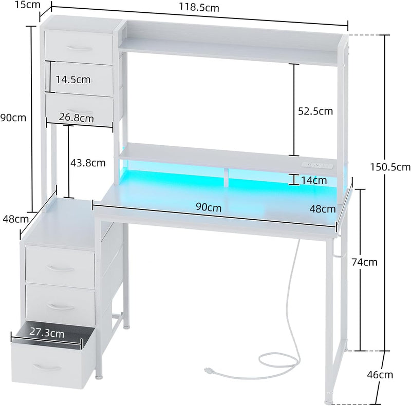 Computer Desk with Hutch and Power Outlet 118.5CM