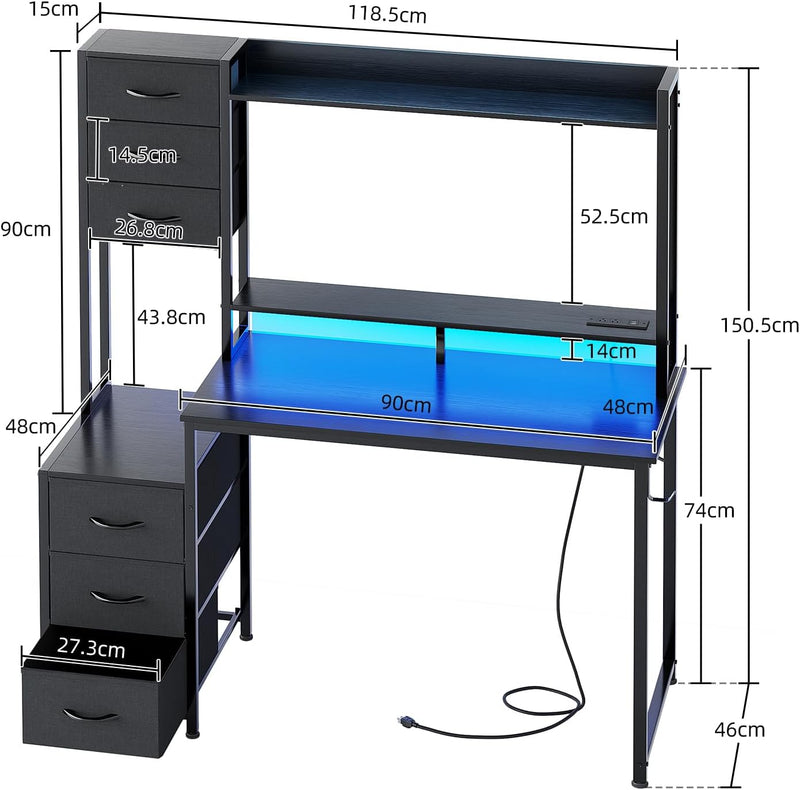 Computer Desk with Hutch and Power Outlet 118.5CM