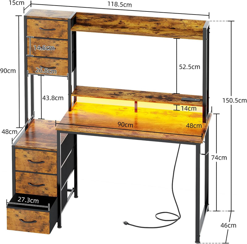 Computer Desk with Hutch and Power Outlet 118.5CM