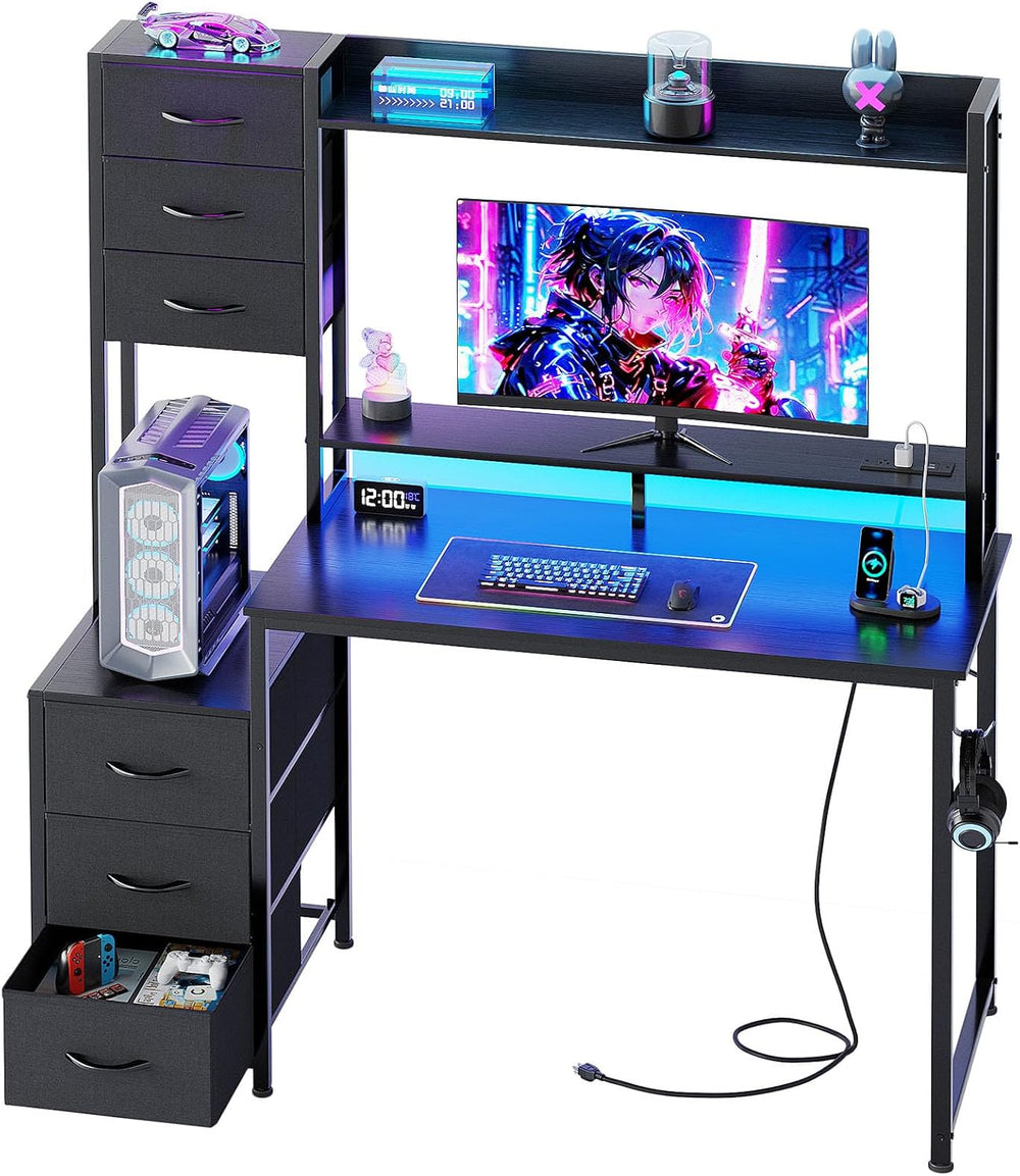 Computer Desk with Hutch and Power Outlet 118.5CM