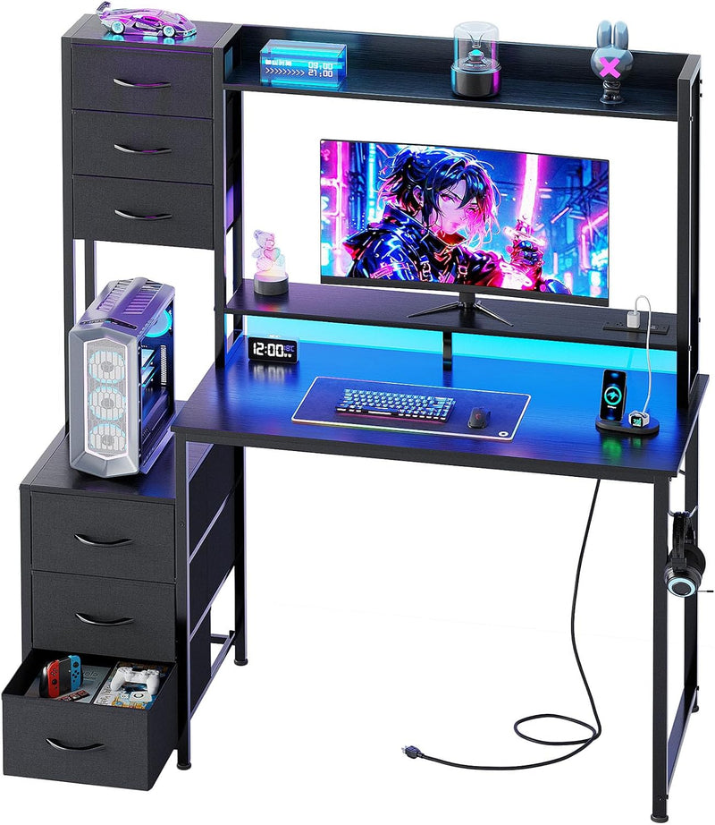 Computer Desk with Hutch and Power Outlet 118.5CM