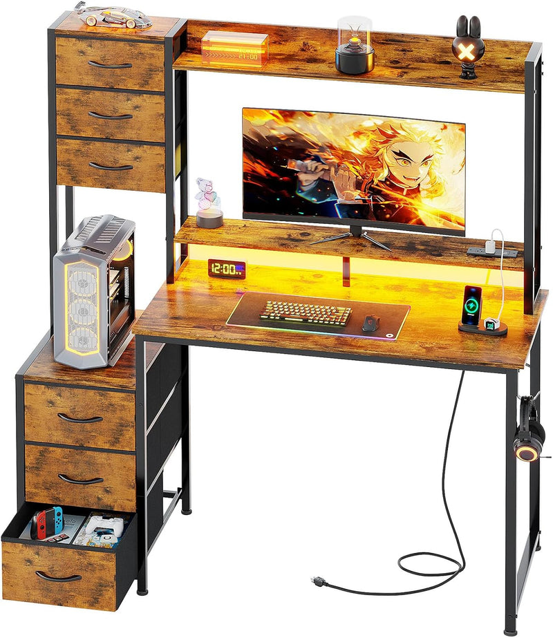 Computer Desk with Hutch and Power Outlet 118.5CM