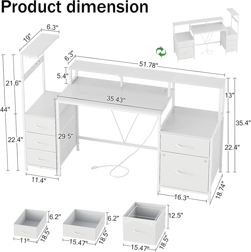 Computer Desk with Power Outlet and LED