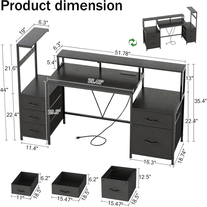 Computer Desk with Power Outlet and LED