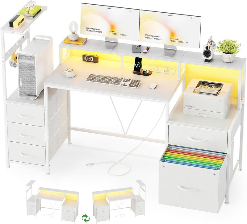 Computer Desk with Power Outlet and LED